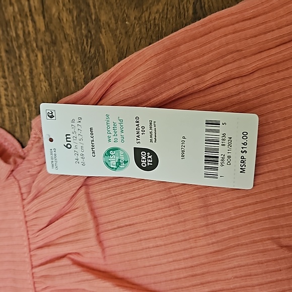 Carters NWT pink 6M cotton rib short sleeve romper - Picture 3 of 4